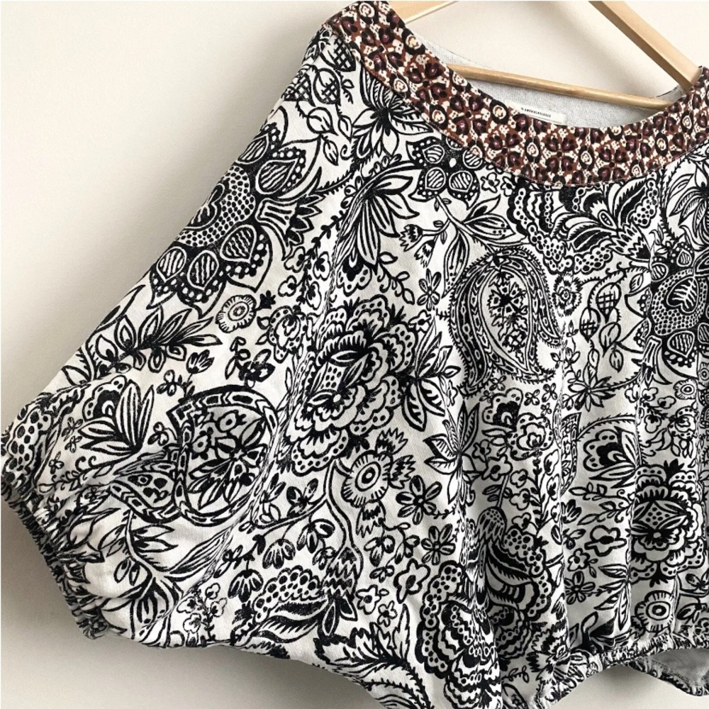 By Anthropologie French Terry Floral Batik Dolman Bubble Blouse Top - Picture 9 of 16